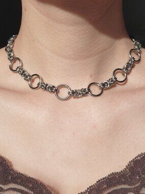 Vintage gothic chunky silver choker necklace
